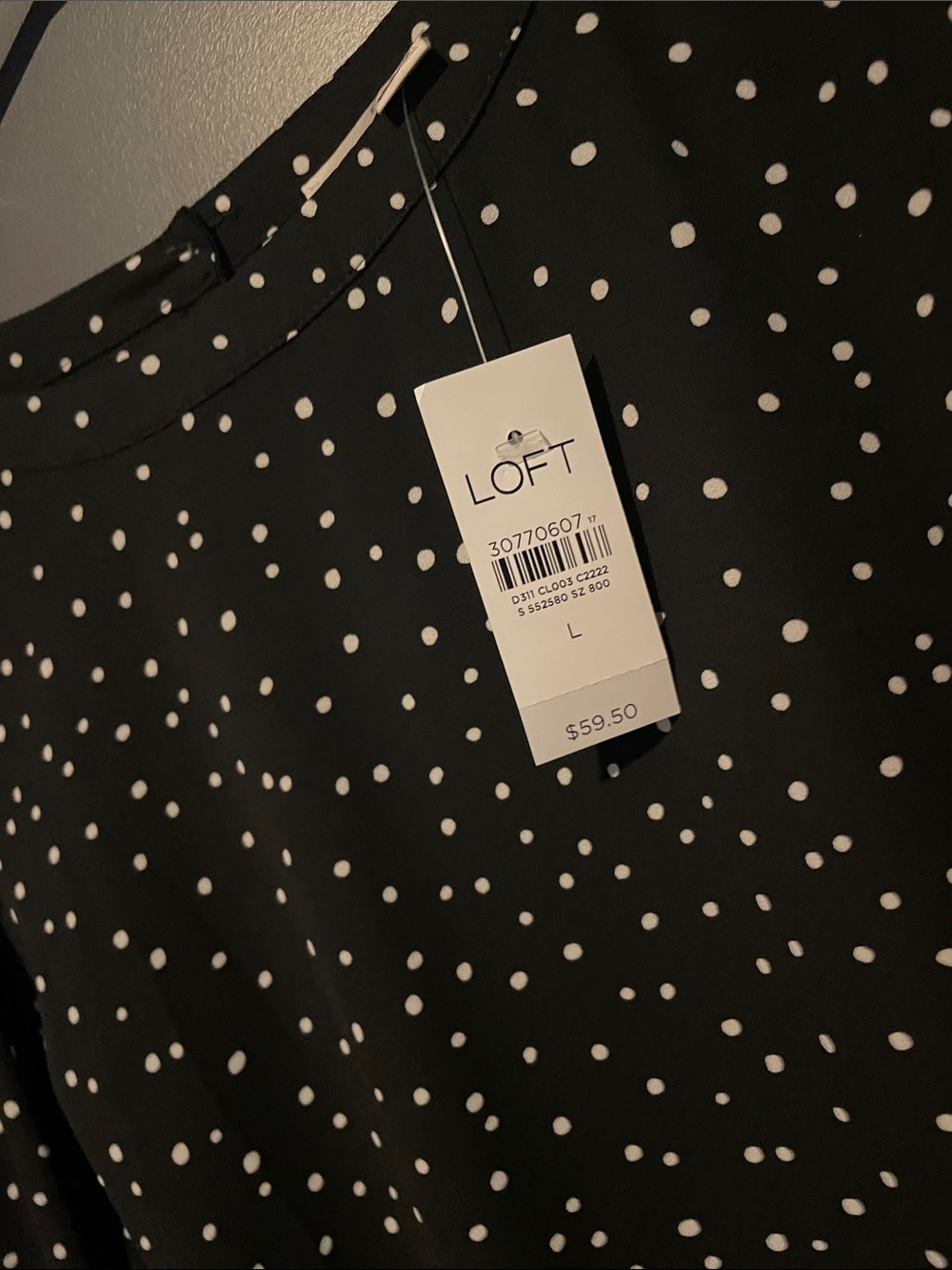 LOFT Black and White Polka Dot Long-Sleeve Blouse - Picture 3 of 3